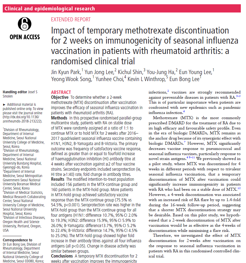 EBRheum's tweet photo. New podcast up! I cover the "holding MTX post vaccination in RA" paper. 

Nice study, roughly applicable to our current situation.  Let me know what you think! 

PDF: https://t.co/Mbrq7bXiby https://t.co/8ItOMMR3B0