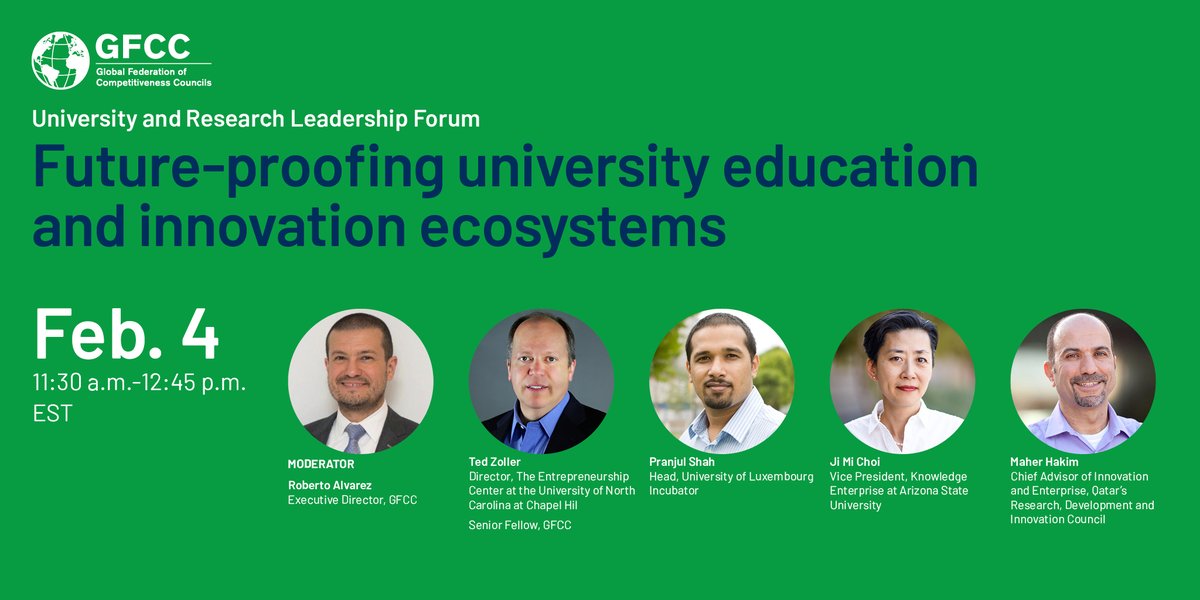 The #highered sector has expanded its entrepreneurial reach recently, w/ potential to unleash innovation &amp; accelerate the future economy. Join us on Feb 4th for a conversation on #university models, #entrepreneurship, &amp; #innovation, w/ <a href="/Ted_Zoller/">Ted Zoller</a>, <a href="/UNC/">The University of North Carolina at Chapel Hill</a>, <a href="/ASU/">Arizona State University</a>,  <a href="/uni_lu/">uni.lu</a>,