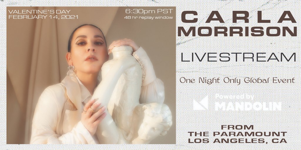 Join us and @CarlaMorrisonmx this Valentine's Day for a LIVESTREAM directly from The Paramount! ❤️ Tune in from anywhere in the world 🌎 for this unique front-row experience celebrating LOVE 💕 Get tickets HERE: boxoffice.mandolin.com/collections/ca… #CarlaMorrison #ValentinesDay #BoyleHeights