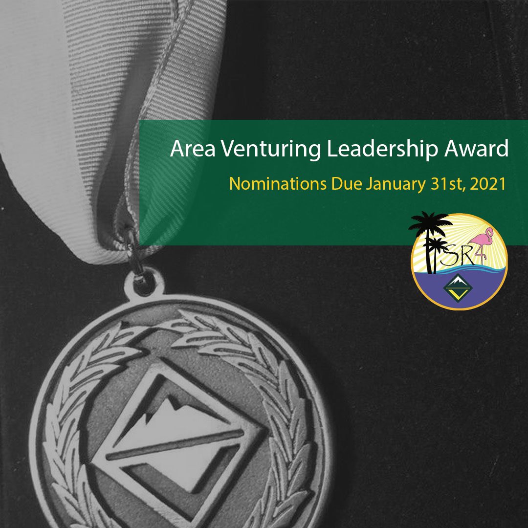 SR4Venturing's tweet photo. Area Venturing Leadership Award nominations are due January 31st. Know someone who’s given outstanding service to Venturing and live by the Scout Oath and Law in their everyday life? Nominate them! Deadline is coming fast! Nomination in bio. Email to: advisor@sr4venturing.org https://t.co/ANSpY9tVd6
