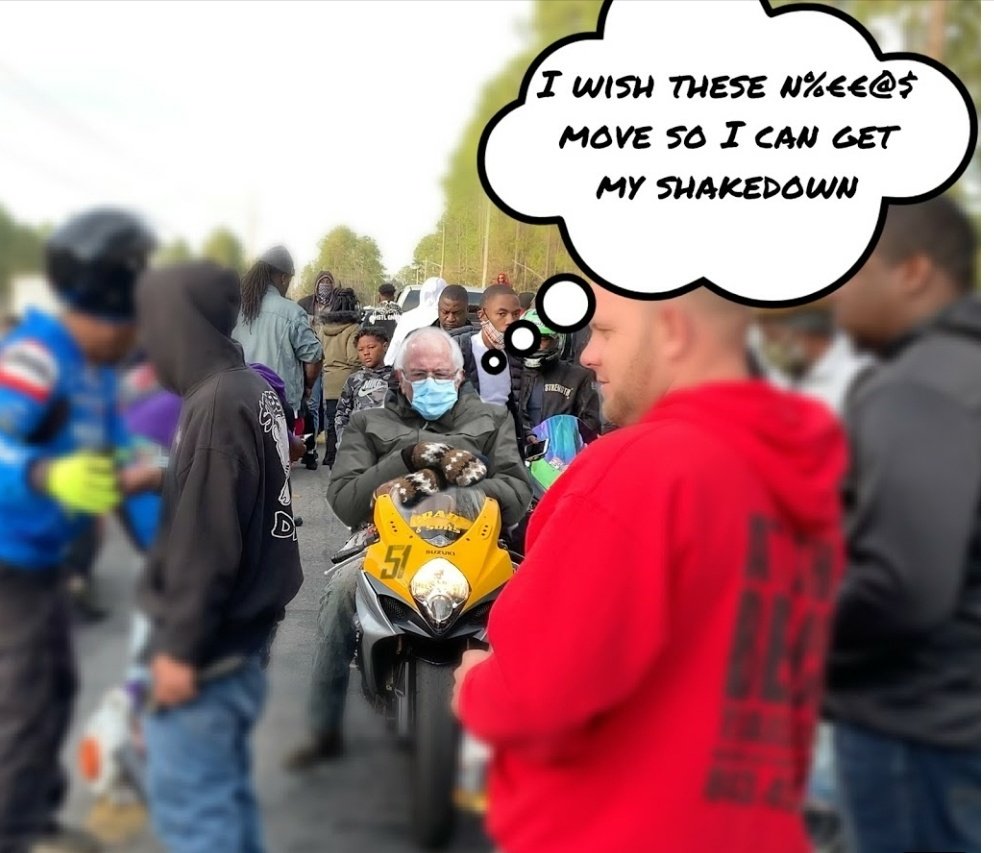 #WheresBernie Spotted Bernie at the motorcycles races, trying to get his shakedown..🤣😅