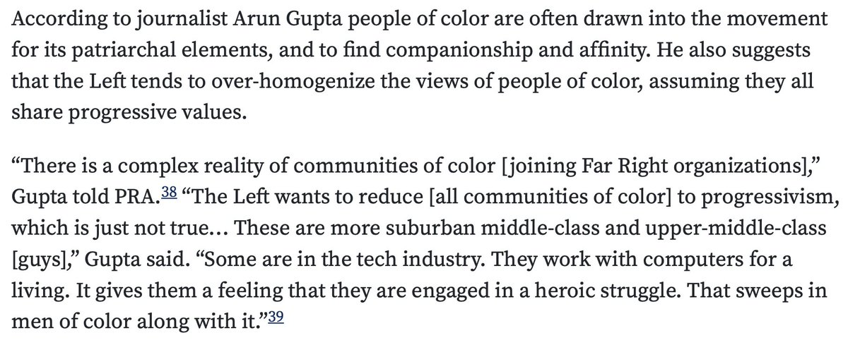 If race isn’t the glue that binds some Far Right groups together, what is? ”Disparities of wealth & income…” Patriarchy. And a vision of the US in which multiculturalism represents the ”ethical embodiment of an exceptional American national identity.”  https://escholarship.org/content/qt1q86f20p/qt1q86f20p_noSplash_28e66e3e1ca21c4a3cae5d22483da0b9.pdf?t=pz0jxz