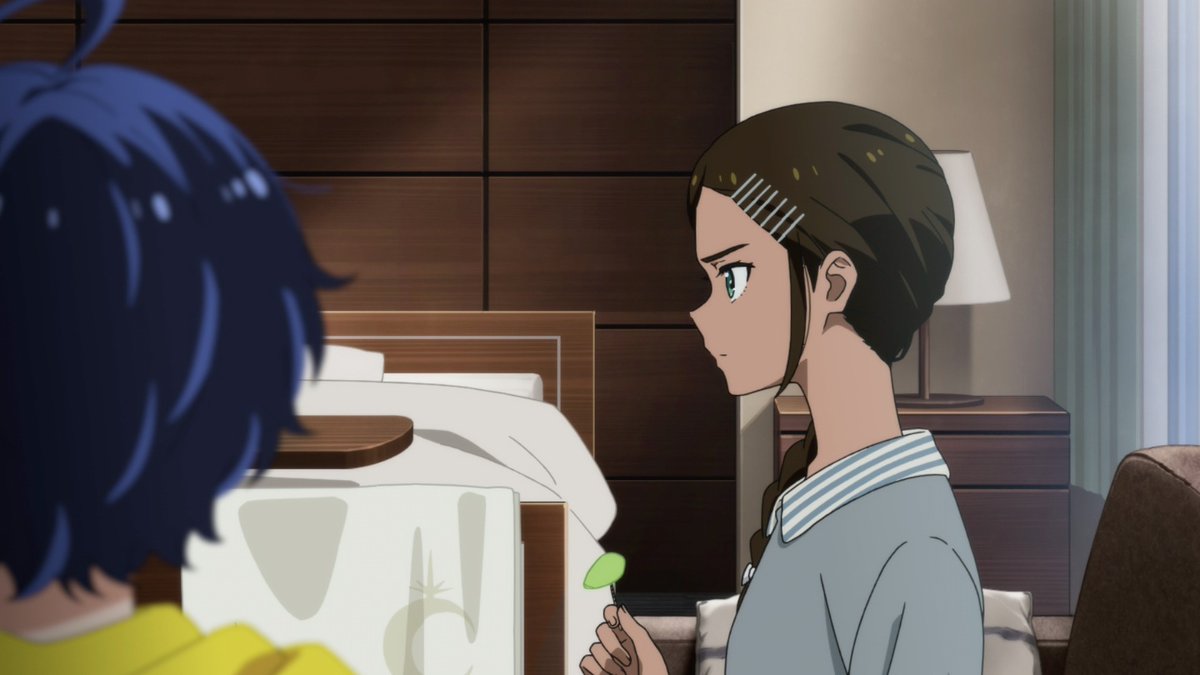 This dissonance is also emphasized by scale, with Ai taking up more of Neiru's frame than Rika’s. Though not directly involved, Neiru is clearly thinking of Ai.She clearly doesn’t like Rika, but doesn’t want to completely dismiss the Ai’s “guest.”