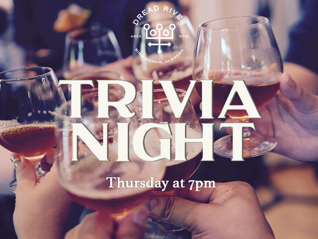 dreadriverco's tweet photo. Mark your calendars: This Thursday we’re hosting another round of trivia in the tasting room. This event is not ticketed, drinks and food will be available for purchase. See you there!

#birminghamevents #birminghamtrivia #trivianight #dreadriver #dreadriverdistilling https://t.co/DWAqj3X5I5
