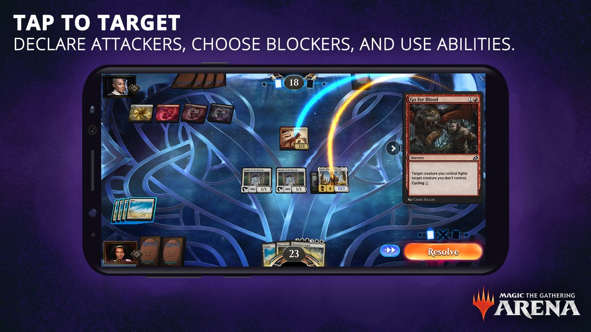 Want to interact with a card? Just tap it on your screen! You’ll have the option to declare attackers, choose blockers, and use abilities.