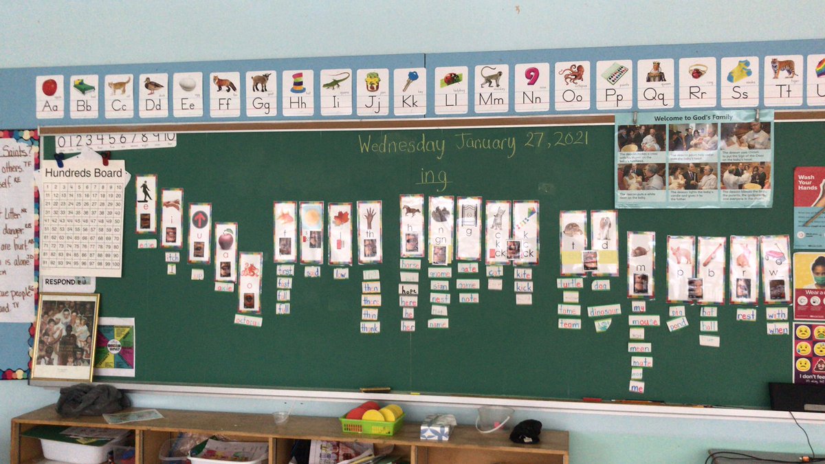 The grade 1-2 sound wall has expanded considerably. They are Building words with ALL these sounds! Amazingly all but one, are decoding and have orthographically mapped words into memory. Yeah! They are reading! #reachingeveryreader <a href="/alcdsb_rosa/">Holy Rosary CS</a>