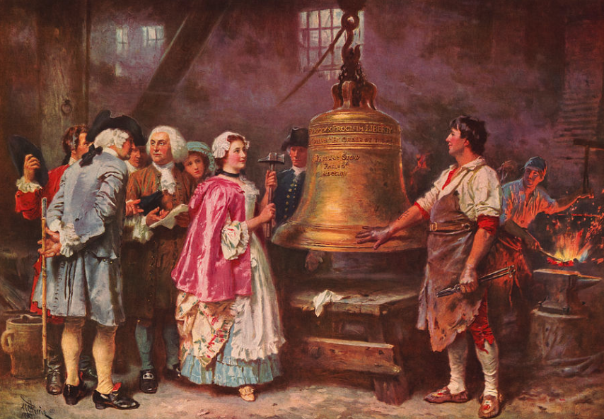 TheHistoryBluff's tweet photo. America's famous Liberty Bell formed a crack the first time it was struck. Jean Leon Gerome Ferris commemorated the strike with his oil painting "The Lady Strikes the Shitty Bell". Andrew McNair, the doorkeeper of the Assembly and of the Congress in 1776 said, "It's shit." https://t.co/qW0eHZlEfQ
