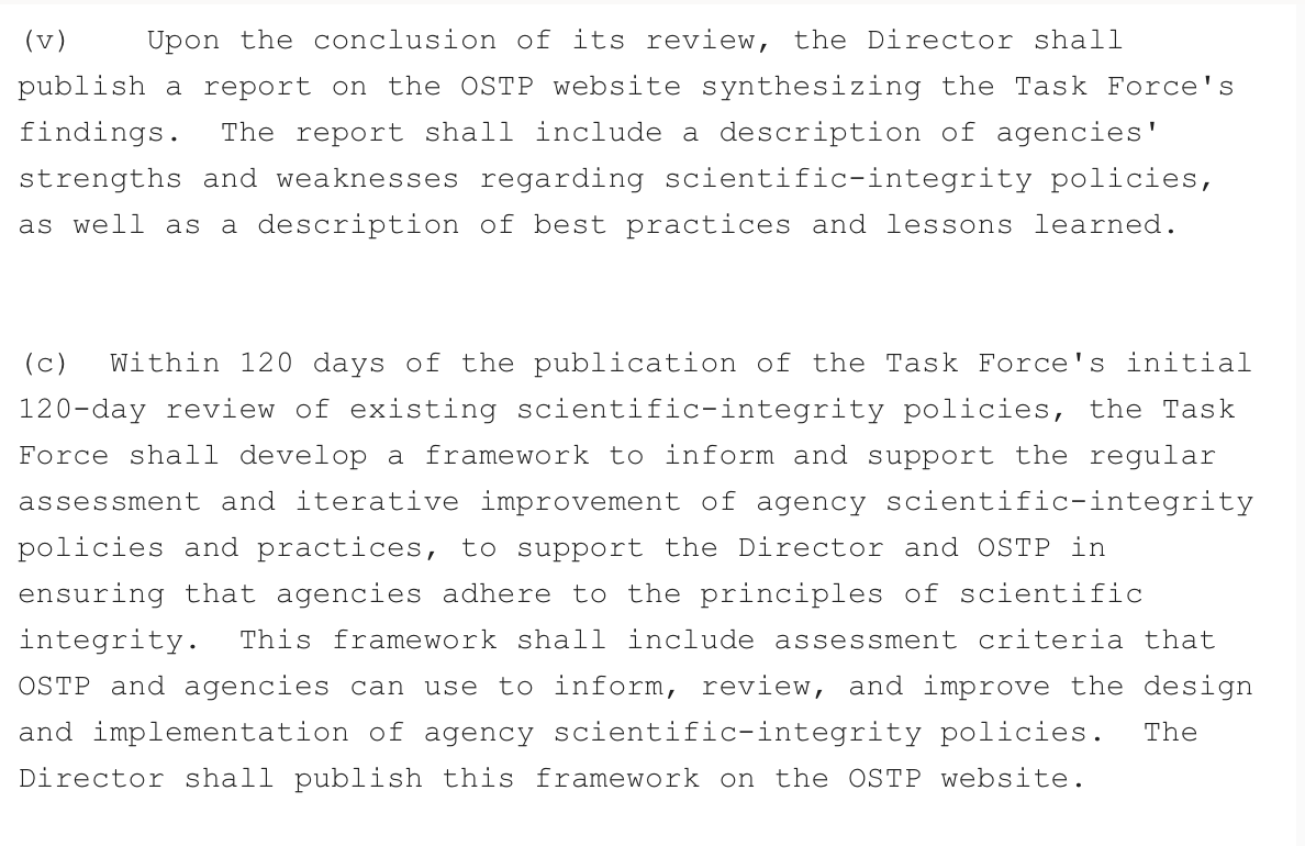 OSTP will publish Task Force's report...