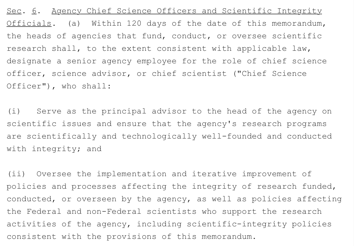 Agencies will have say who they have designated as Chief Science Officer...