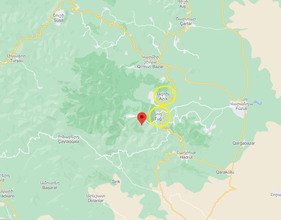 3. Varag: first they took us to Azokh, then Togh, but the situation there was somewhat bad and there was artillery shelling, so there was a quick decision and they took us to Mokhrenes (red mark).