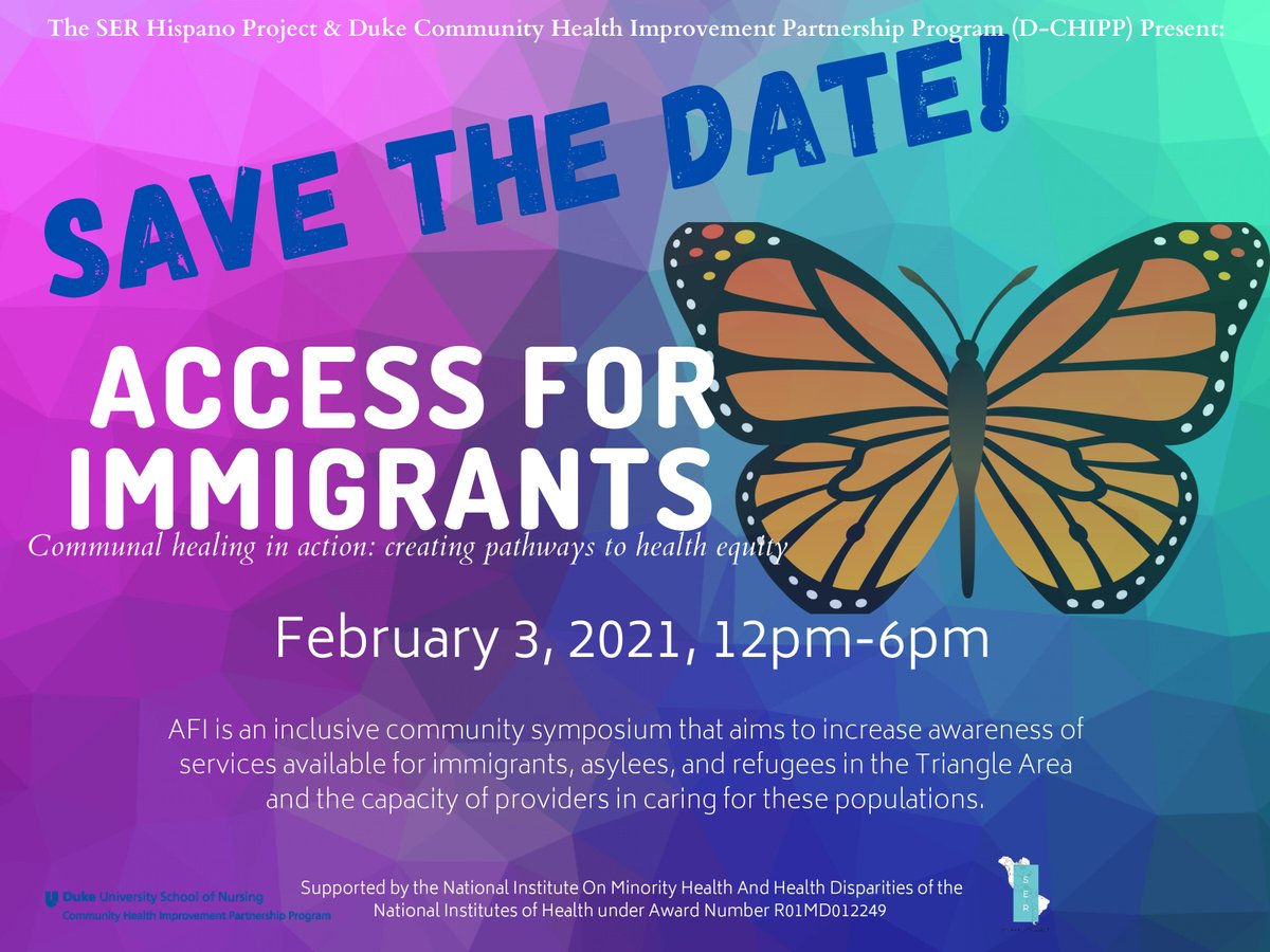 Join SER Hispano Project and DUSON Community Health Improvement Partnership Program on February 3 for this online event to learn more about the services available for immigrants, asylees and refugees in the Triangle. Register at ➡️ bit.ly/3iQwuL8