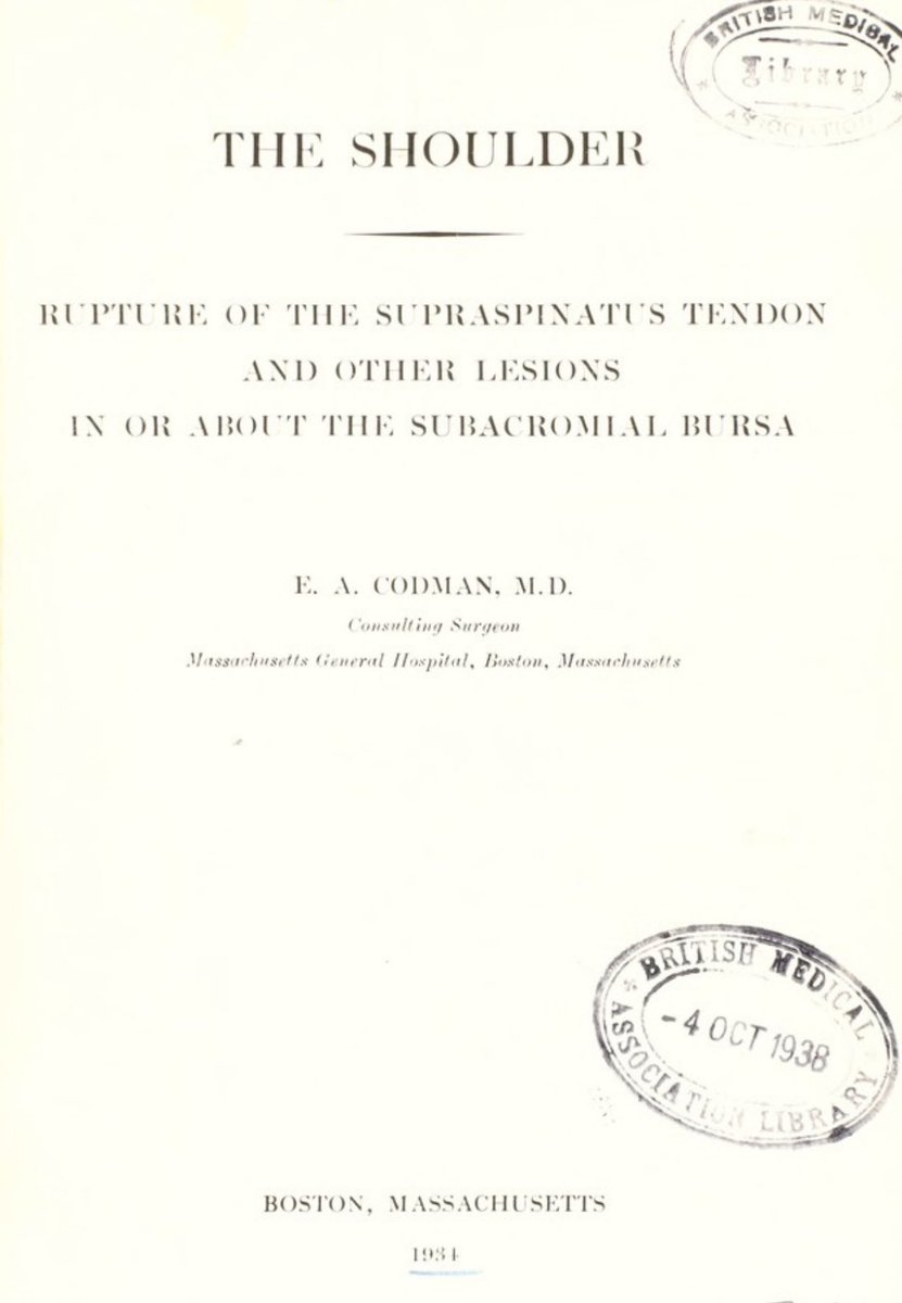 So for a new blog I’m writing on Frozen Shoulders I have been reading the often cited seminal book ‘The Shoulder’ by EA Codman published in 1934 and its simply quite remarkable... a short thread!
