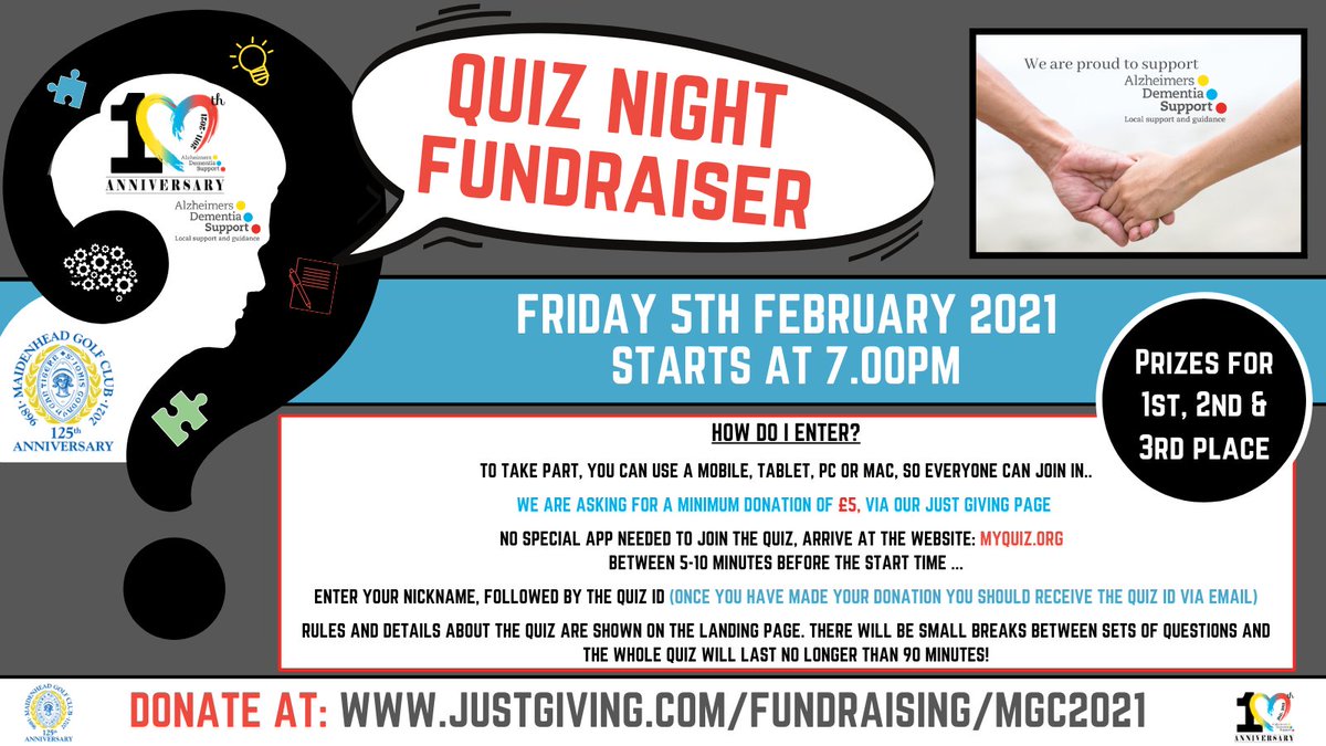 maidenheadgc's tweet photo. Our Captains are running an online quiz to support their chosen charity @ADSlocalsupport on 5th Feb at 7pm📆

Once you've made your donation on https://t.co/kuwRyXNihu, you'll receive the secret code to join the quiz on https://t.co/PLlcgE3gft

We hope you can join us!
#charity https://t.co/4Nzh8iCApH