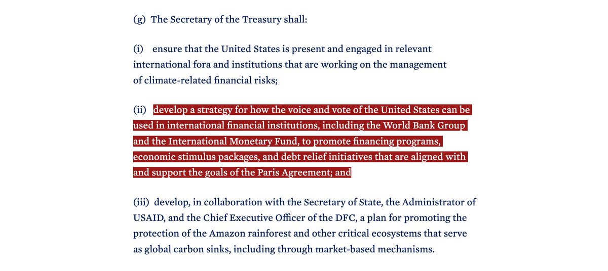 Biden wants IFIs, incl World Bank & IMF, to promote financing programs, economic stimulus packages, and DEBT RELIEF INITIATIVES that are aligned with & support the goals of the Paris Agreement. 3/Here's a blueprint for aligning debt relief with climate:  https://eprints.soas.ac.uk/34346/1/DRGR-report.pdf