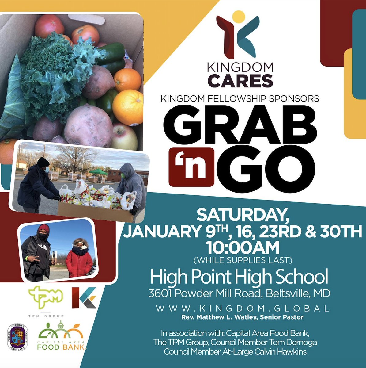 PGCPSPartners's tweet image. (RT) #PGCPSPartner @kfamechurch
 is hosting a #GrabAndGo to provide relief Saturday, January 30. Join us beginning at 10 a.m. (while supplies last) @HighPointHigh located at 3601 Powder Mill Rd, Beltsville, MD 20705.
