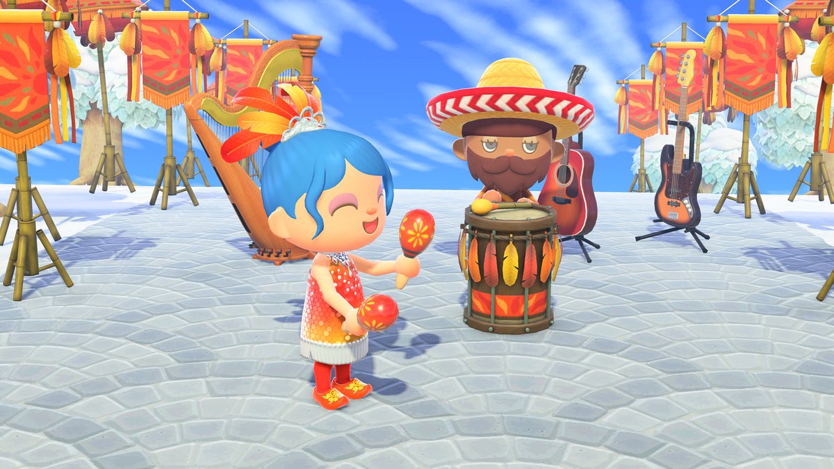 NintendoAmerica's tweet photo. All players who download the new #AnimalCrossing: New Horizons update will receive Maracas as a gift in the mailbox in game. Use it during the Festivale event to express your festival spirit! Viva! Festivale! https://t.co/j8czanliXJ