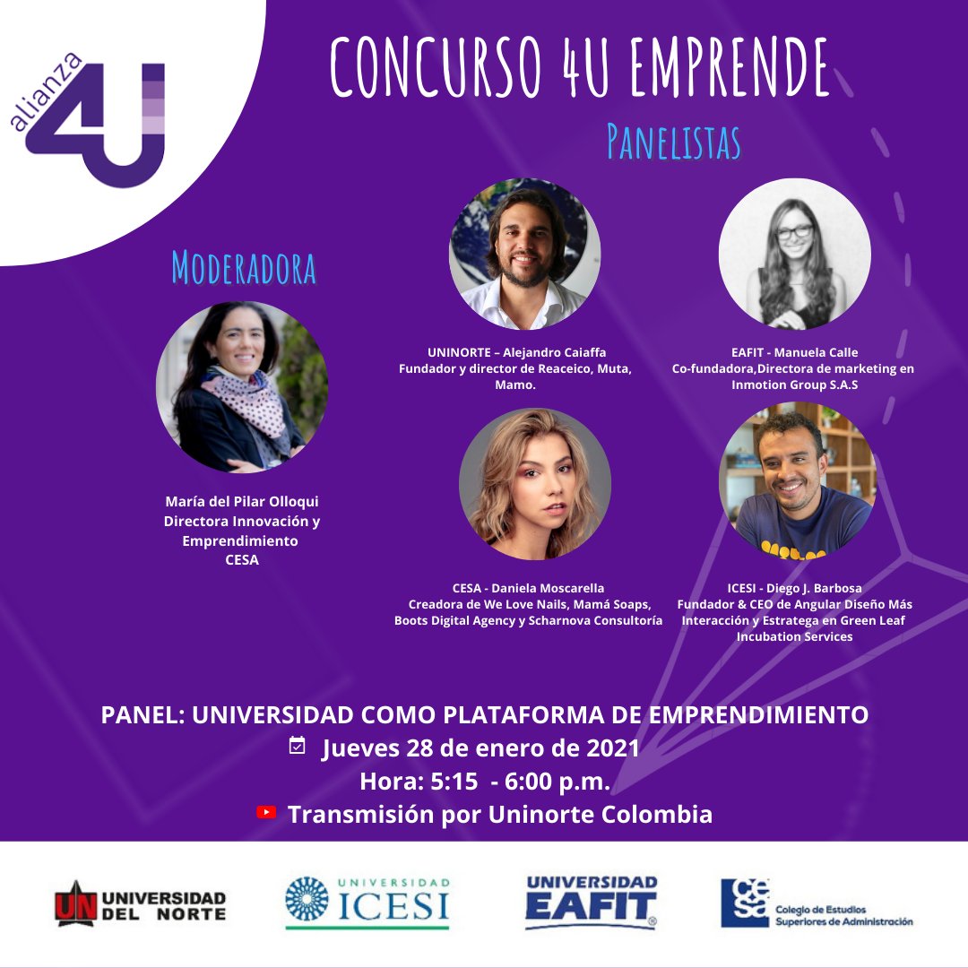 Acompáñanos en el lanzamiento del concurso 4U Emprende.
🗓 Mañana jueves 28 de Enero a las 4:30 pm 
📍Transmisión por YouTube: Uninorte Colombia
🔗 Encuentra el link de la transmisión en nuestro perfil.

¡No se lo pierdan! 

#Emprendimiento #uninorte #emprende #4U