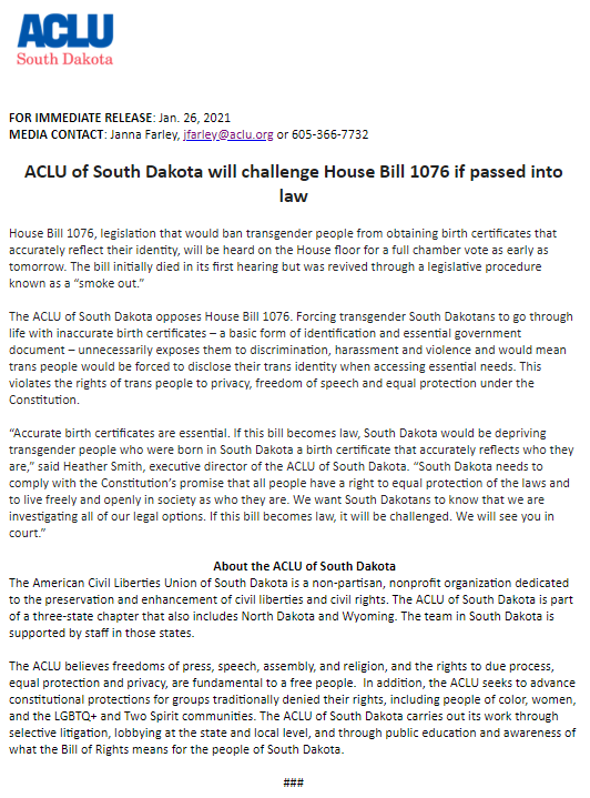 ACLU has pledged legal challenges if it passes in the Senate (see this tweet and also their full statement): https://twitter.com/chasestrangio/status/1354552742602289154?s=20