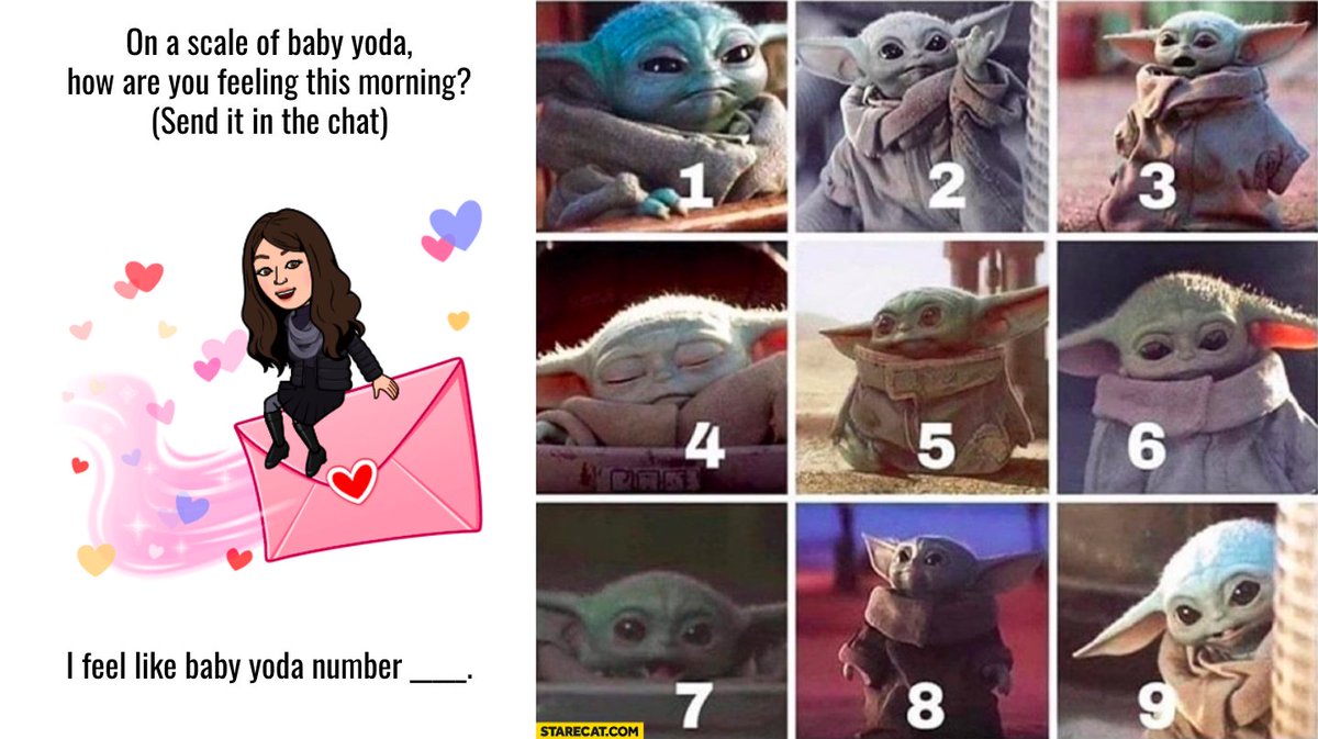 mskellyfournier's tweet photo. Started our day with "Which baby yoda are you feeling like Wednesday?" It was so much fun hearing which one students were relating with this morning! :) #JMAJags https://t.co/hrXbIo4v5t