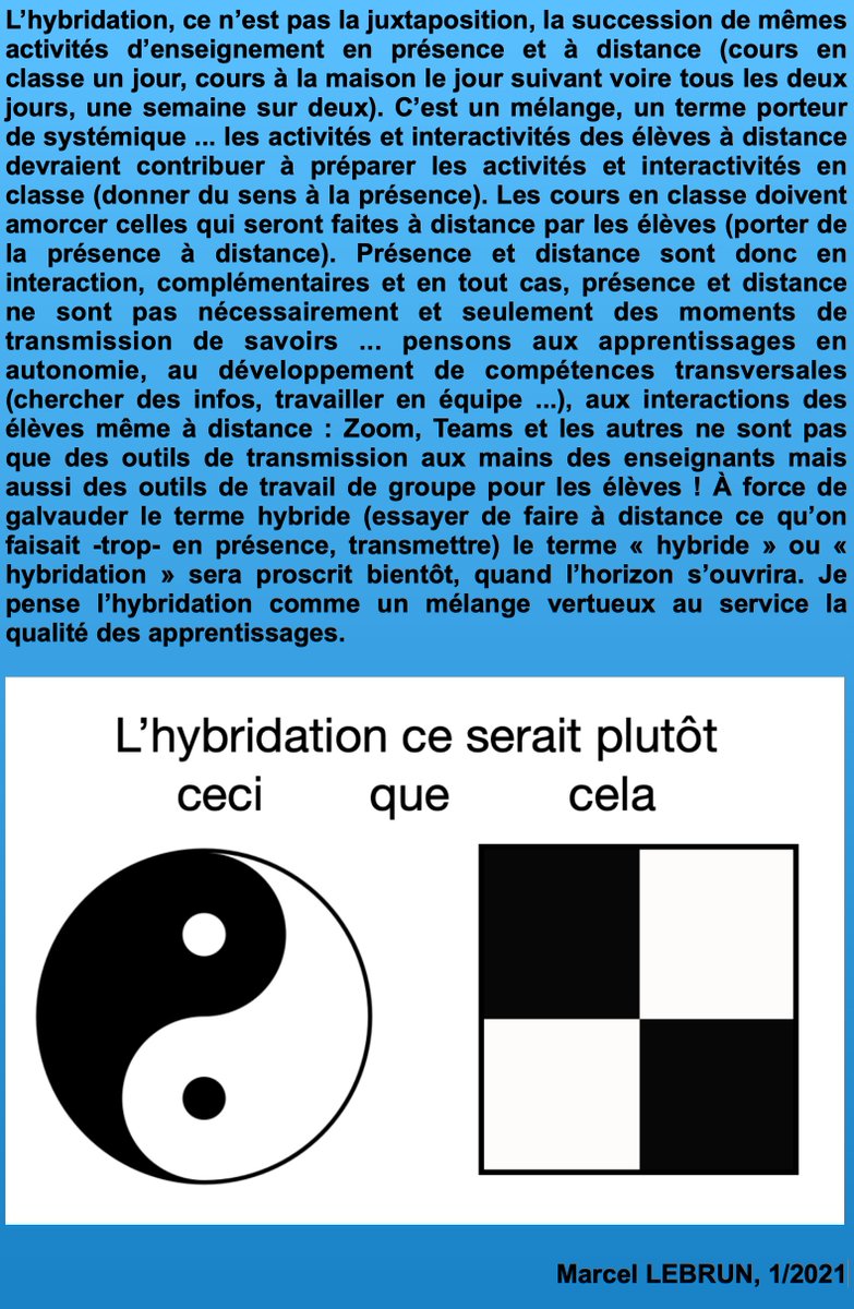Pour que l'hybridation ne soit pas un terme proscrit en éducation d'ici quelques mois ...