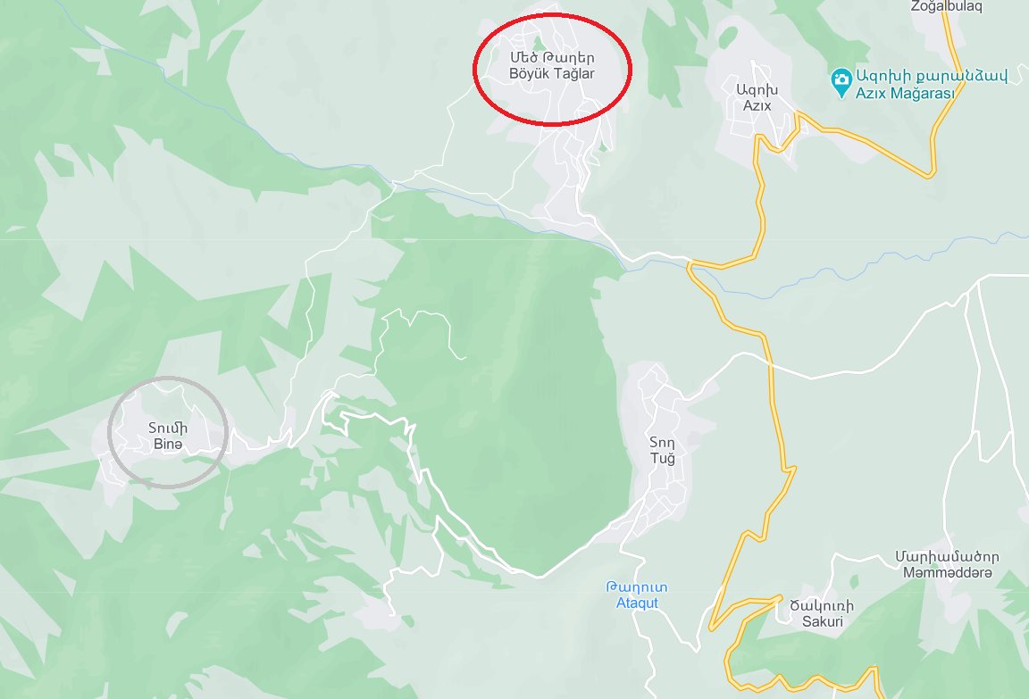 22. Varag: during that discussion, Mets Tagher (red) was shelled in front of our eyes. We were on higher groud in Tumi (grey), some 20 houses blew up at once in Mets Tagher.