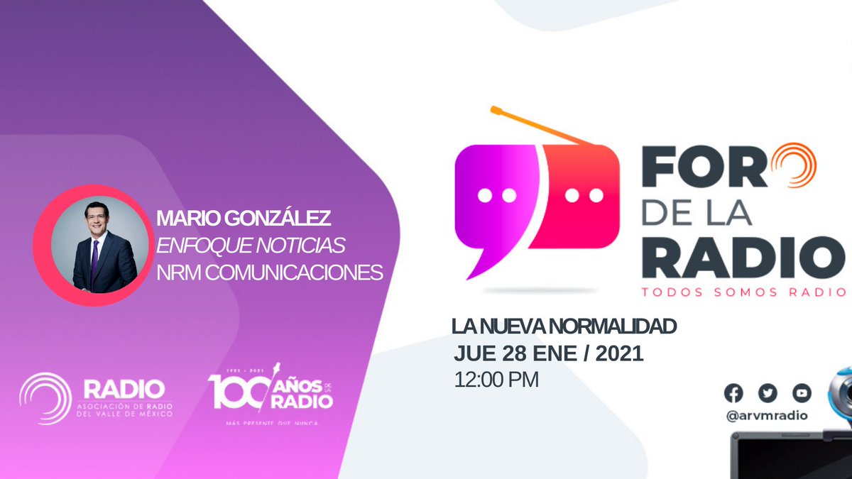 museoradio_'s tweet photo. @MarioCNN - @EnfoqueNoticias estará con nosotros en el primer #ForoDeLaRadio en donde analizaremos y reflexionaremos sobre #LaNuevaNormalidad.

Este 28 de enero a las 12:00 horas te esperamos en la transmisión en vivo en nuestro canal de YouTube: https://t.co/8gQqe8FIfX https://t.co/8HsGRtVBzM