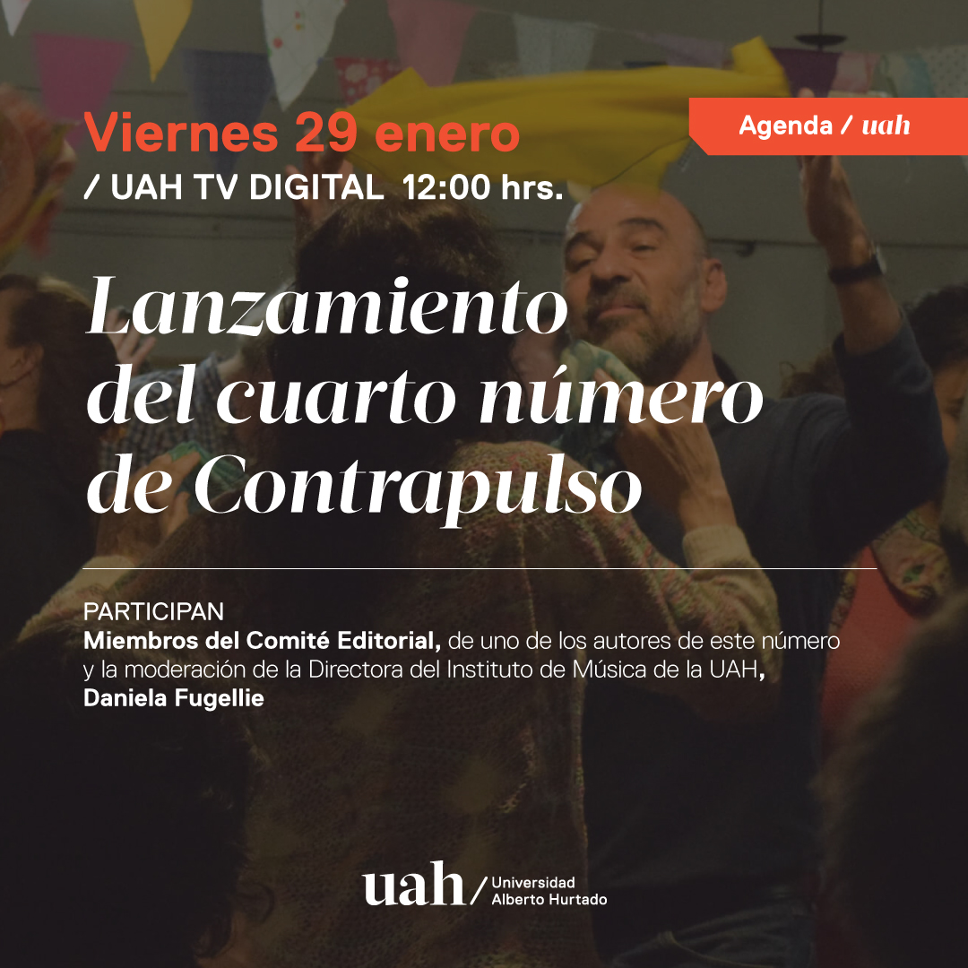 uahurtado's tweet photo. Este 29 de enero te invitamos al lanzamiento del cuarto número de #Contrapulso, revista latinoamericana de estudios en música popular. Modera Daniela Fugellie, una de las autoras de este número y Directora del Instituto de Música UAH. Info: https://t.co/TOFJivyZJC #MúsicaPopular https://t.co/bXtqn74ZBR