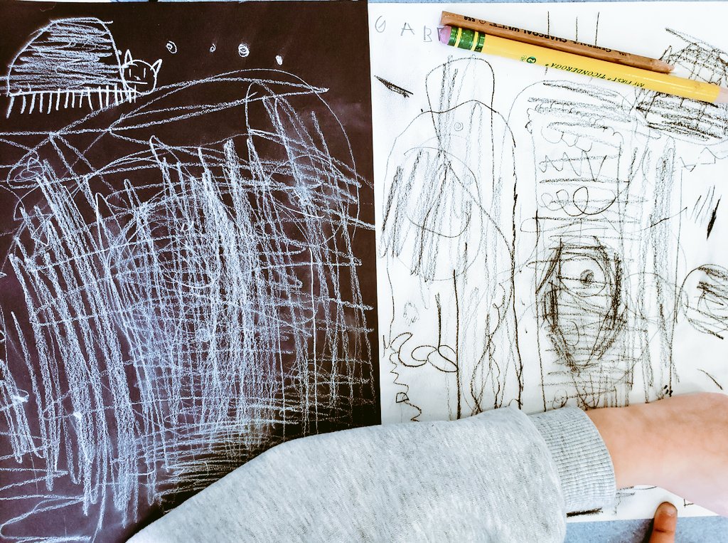 JuliaGoggi's tweet photo. After reading Black Cat White Cat, kinder artists were invited to create with B&W charcoal on B&W paper. #academicchoice through personal subject matter. The objective was to use contrasts to produce an artwork. @WPSSicomac #processart #artenrichment https://t.co/cliNGJynDh