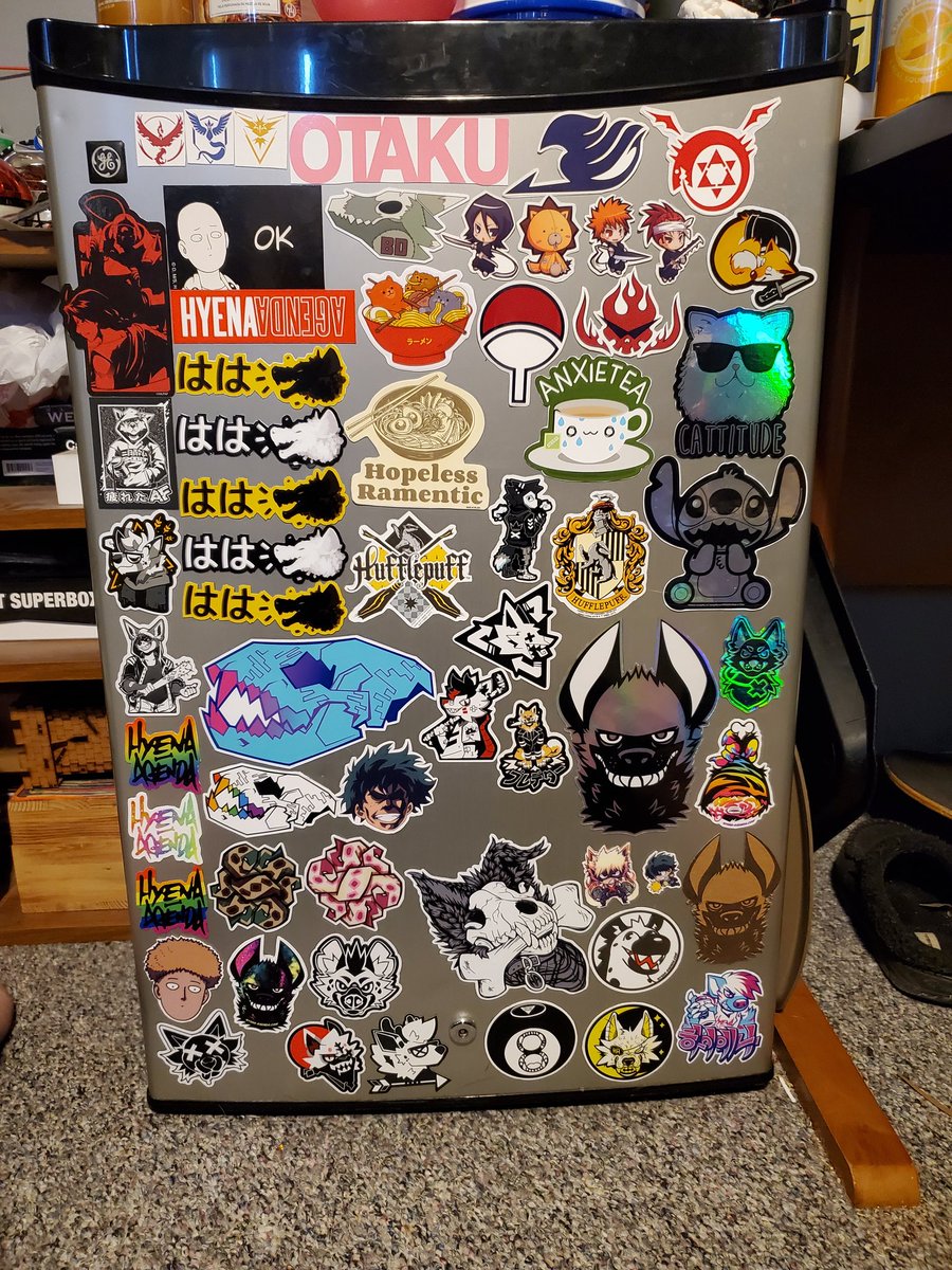 JadeMawFoxAD's tweet photo. LOVED all the stickers I got from #hyenaagenda and #nomadcomplex  which I turned into magnets for my mini fridge!!!!! https://t.co/BOfbYE7TcJ