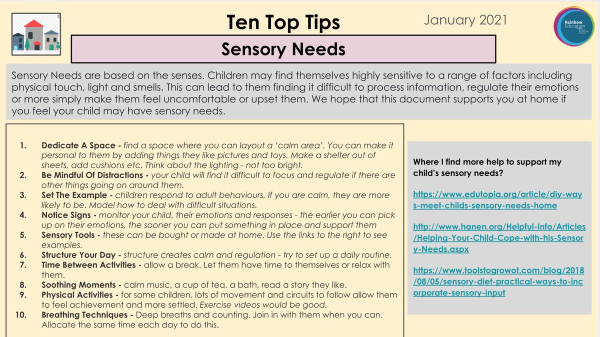 Ten top tips to support your child's sensory needs.