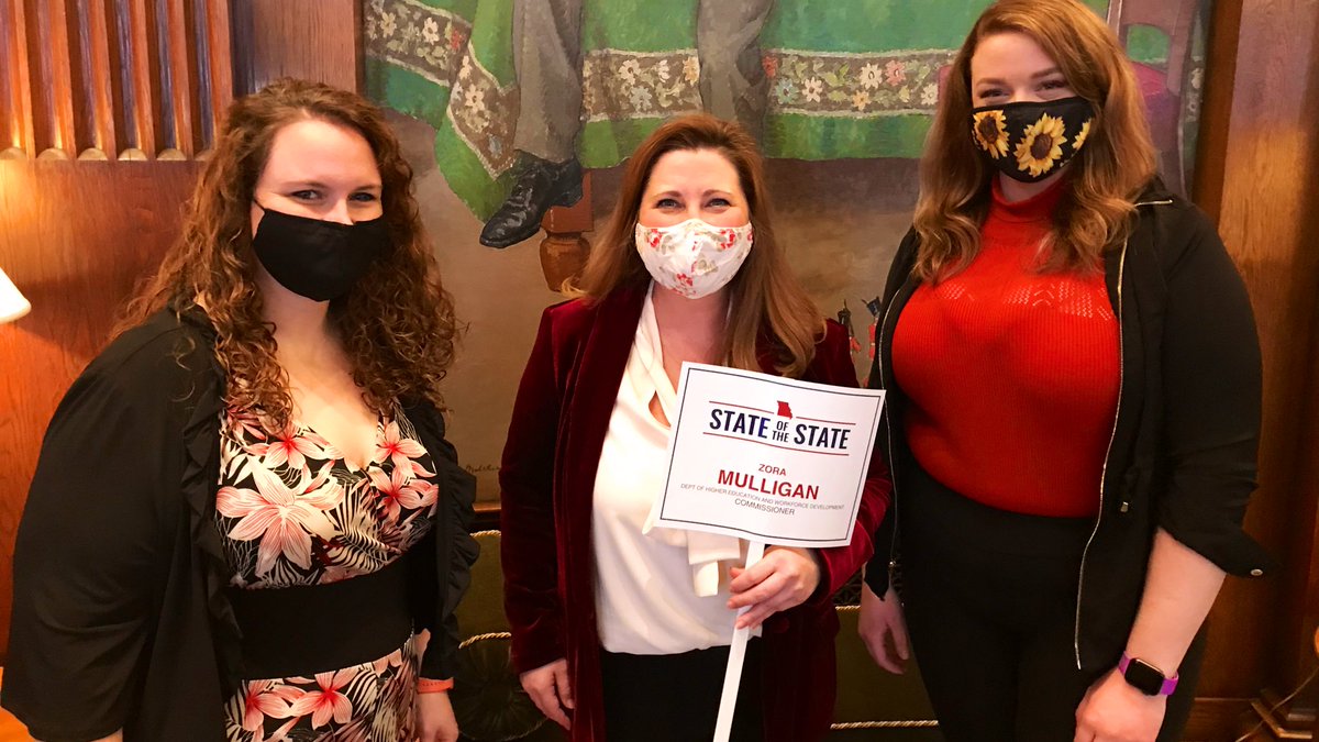 MODHEWD's tweet photo. Missouri Fast Track students Briana Tyler and Mallory Fox were special guests during the #MissouriSOTS. These women are both utilizing #MOFastTrack to help accomplish their career goals through continued education. We are proud of their perseverance! 🙌 🎓 #educationchangeslives https://t.co/wJYvG0Bbeb