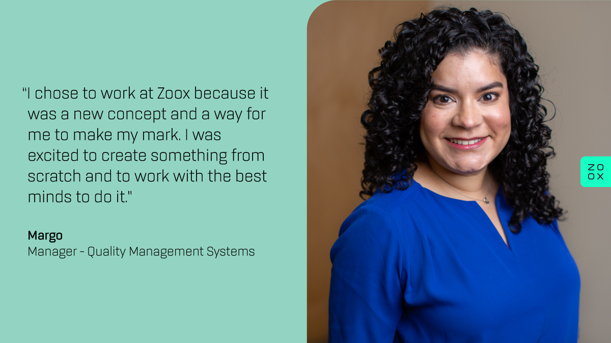 This is Margo from our Quality Services team. Margo is responsible for managing document control throughout our various Manufacturing departments. Here’s why she chose to work at Zoox. Interested in joining the crew? We’re hiring: zoox.com/careers/ #WeMadeZoox