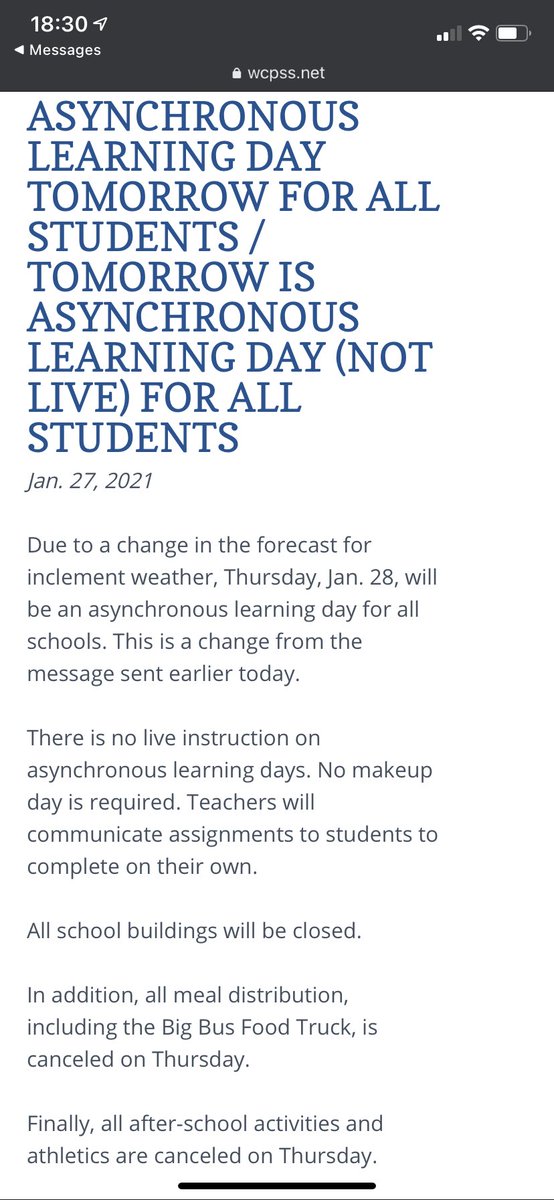 _AnnaDoo's tweet photo. So....remote teaching can’t occur as scheduled yet remote learning still must occur? Why change to an asynchronous day for snow tomorrow @WCPSS absolutely absurd! All students/teachers are not required to leave their homes regardless...so why not teach our kids? https://t.co/UzCidjQnHq