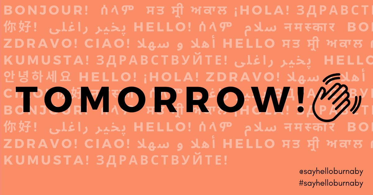 PCNBurnaby's tweet photo. TOMORROW night at 7pm! Get ready to say “Hello!” to your fellow Burnabarians at the #SayHelloBurnaby gala! 👋

Find your tickets at https://t.co/Vp7xWXyOjS. It will be an entertaining evening of virtual connection and incredible performers. We hope to see you there! https://t.co/LRDOcSc5Ai
