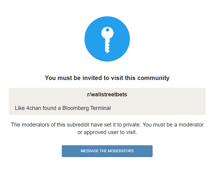 The  #wallstreetbets subreddit, with over 3 million subs, has suddenly gone private.. this comes after being overloaded with shill posts from new accounts.. it's also happened before