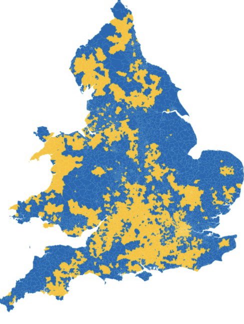 We’ve ( @HanburyStrategy) calculated ward level EU Referendum estimates in England/Wales. Mapping 1000+ real results and 7000+ modelled ones. The picture by ward (RHS) shows a much more complex picture than local authority results (LHS) of Leave rural areas vs Remain cities. (1/3)