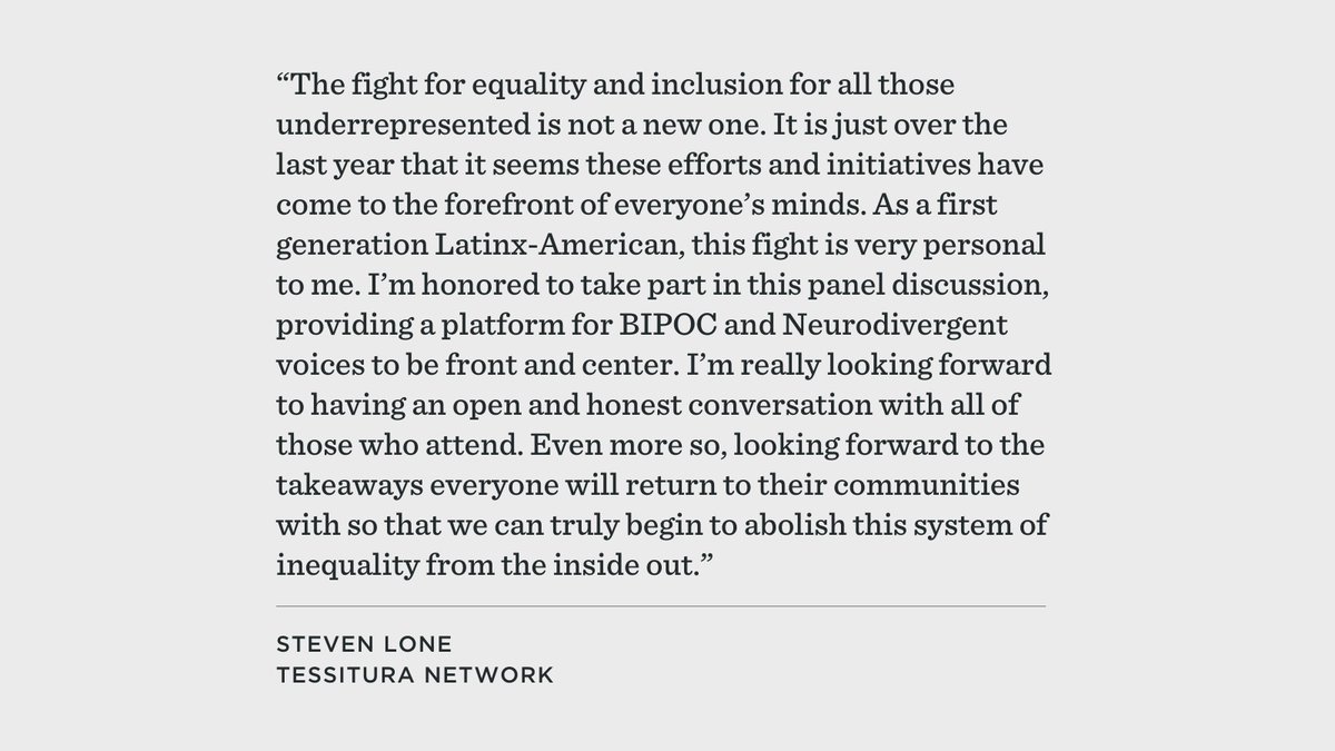 tessnetwork's tweet photo. In the #INTIX2021 session “DEAI Is a Verb: Growing diversity, equity, accessibility, &amp; inclusion in real-world organizations” (Thurs 2pm), Tessitura’s Steven Lone talks with Nicole Smith @ArshtCenter &amp; Heath Wilder @sydneydanceco about insights into advancing #DEAI at work. https://t.co/vt8tKdjiuk