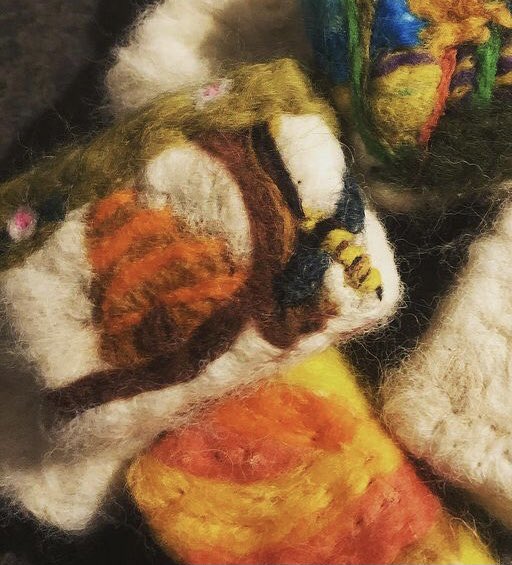 HomesteadwView's tweet image. Keeping busy with hand spun yarns and needle felted goats milk soap