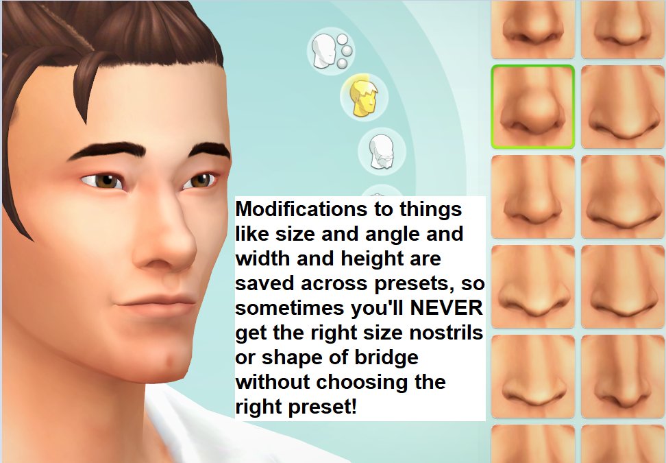 I know I said I'm not a Sims Facts Twitter as a warning to all the new followers I got, but I do have another one I wanna spread:CAS PRESETS ARE DIFFERENT FROM EACH OTHER! Your sim will NEVER have a dimpled chin if you don't use the preset, or certain eye folds, or cheeks!