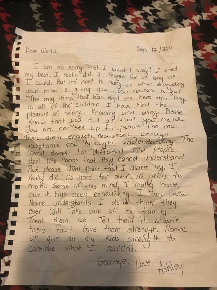 ashleyddevlin's tweet photo. #BellLetsTalk  because this suicide letter from 2011 is my constant reminder that things do get better. I am a survivor &amp; so are you. #SickNotWeak https://t.co/6FYEcBzPSV
