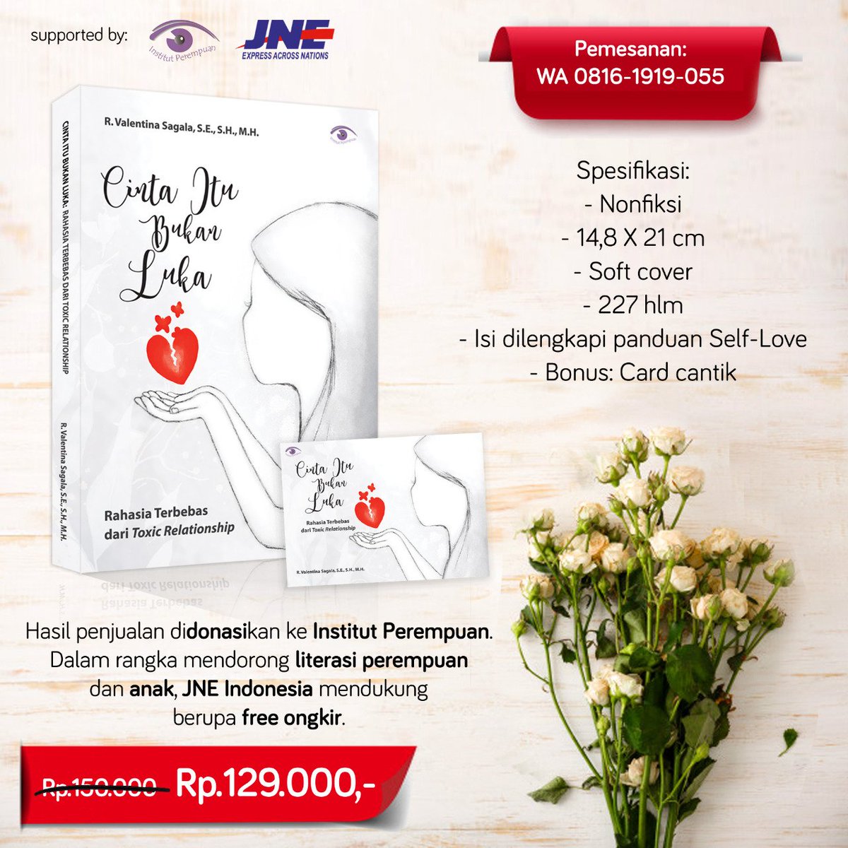 ValentSagala's tweet photo. Maat baru tuit. Buku terbaru saya #CintaItuBukanLuka #RahasiaTerbebasDariToxicRelationship baru terbit. Sila kontak Admin WA 0816-1919-055 ya. Buku ini mengulas toxic relationship, kkrsn dlm pacaran, dilengkapi panduan self-love, aspek hukum&amp;kontak pendampingan. Dijamin PENTING❤ https://t.co/i03Mn8XeE8