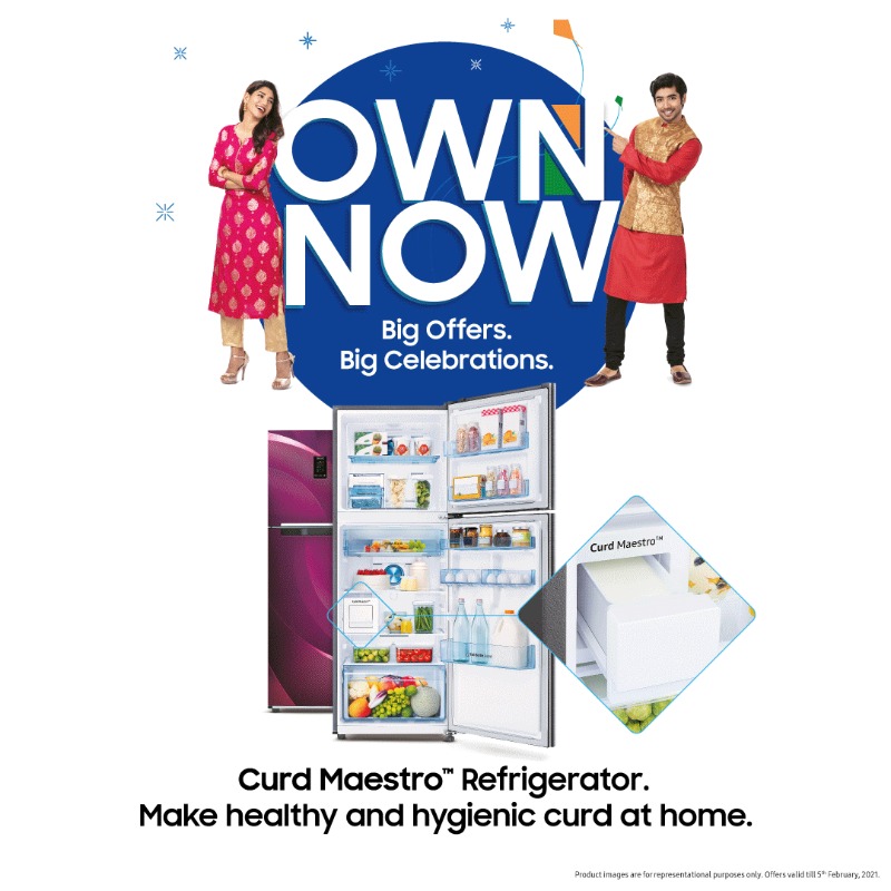 SamsungIndia's tweet photo. Give a healthy start to your New Year! Bring the Samsung Curd Maestroβ’ Refrigerator home to make perfect and hygienic curd every day. Own now and get up to 15% cashback and easy EMIs starting βΉ990. T&C apply. To know more, click: https://t.co/oq1Zfa1qjK. #OwnNow #Samsung
