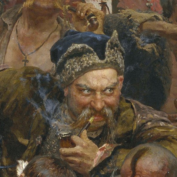 Having read that letter, I'd encourage you to go back and look at the painting--the life and vivacity of these tough characters, as they brainstorm filthy insults, their one nerdy [literate] friend trying to keep up. Repin was absolutely one of the all-time greats.