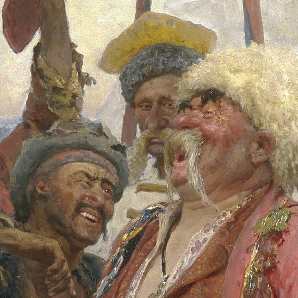 Having read that letter, I'd encourage you to go back and look at the painting--the life and vivacity of these tough characters, as they brainstorm filthy insults, their one nerdy [literate] friend trying to keep up. Repin was absolutely one of the all-time greats.