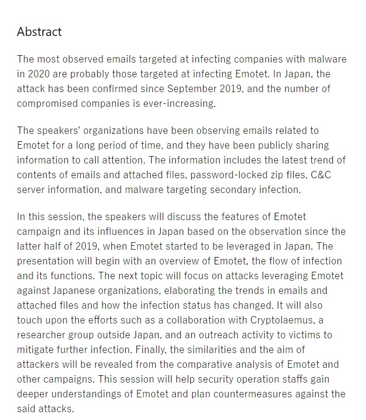 bomccss's tweet photo. @sugimu_sec We will talk about the Japanese case of #Emotet at #JSAC2021.
Presentation files are already published. (English)
https://t.co/lY0kA0F9TV https://t.co/e8CTNVK3as