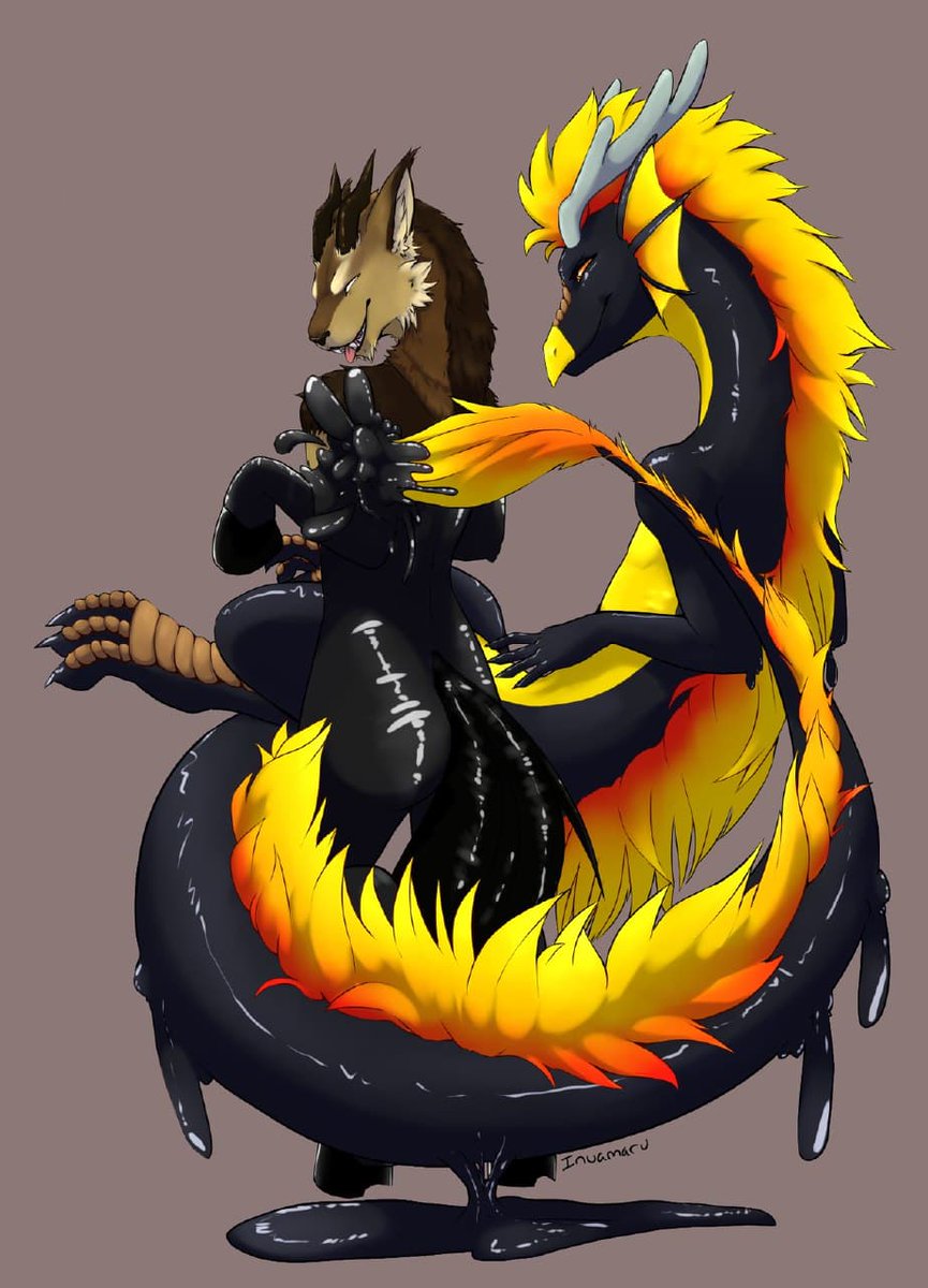 Wy00n's tweet photo. For a long time, if I let my imagination wander, @tseatah 's Dragon HIKIDO always seemed somewhat sinister. Seems Victor got to know him better. He's being painted into a rubber pony with his tail as a magic rubber brush. #blep #goo #liquidshift https://t.co/5Q6AEcNEx2