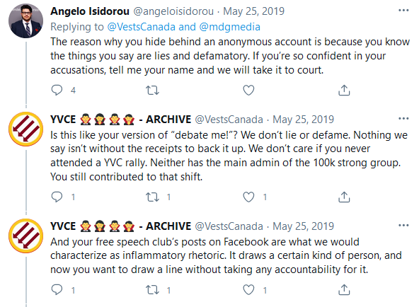 Isidorou has been playing this angle for some time. Here he is making the same claim to  @VestsCanada in 2019. His "fighting against racism" doesn't appear to be anything more than a grudge against his former employer: the People's Party of Canada. 5/11