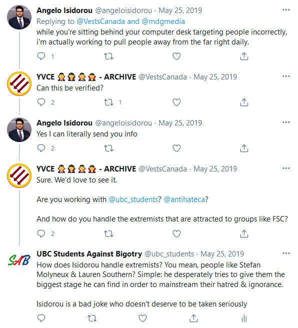 Isidorou has been playing this angle for some time. Here he is making the same claim to  @VestsCanada in 2019. His "fighting against racism" doesn't appear to be anything more than a grudge against his former employer: the People's Party of Canada. 5/11