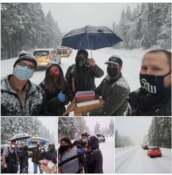 Oregon health workers get stuck in snow with 6 vaccine doses. Not wanting the vaccines to expire, they administer shots to other stranded motorists. facebook.com/JosephineCount…