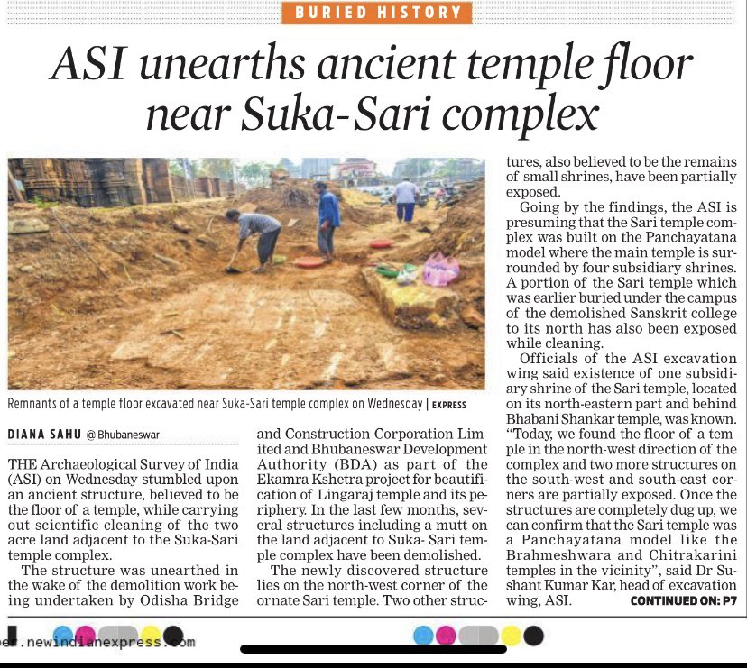 The  @ASIGoI has found an ancient structure, believed to be the floor of a temple, while carrying out scientific cleaning of the land adjacent to the ornate Sari temple in  #EkamraKshetra of Bhubaneswar.  @XpressOdisha  @NewIndianXpress  @Siba_TNIE